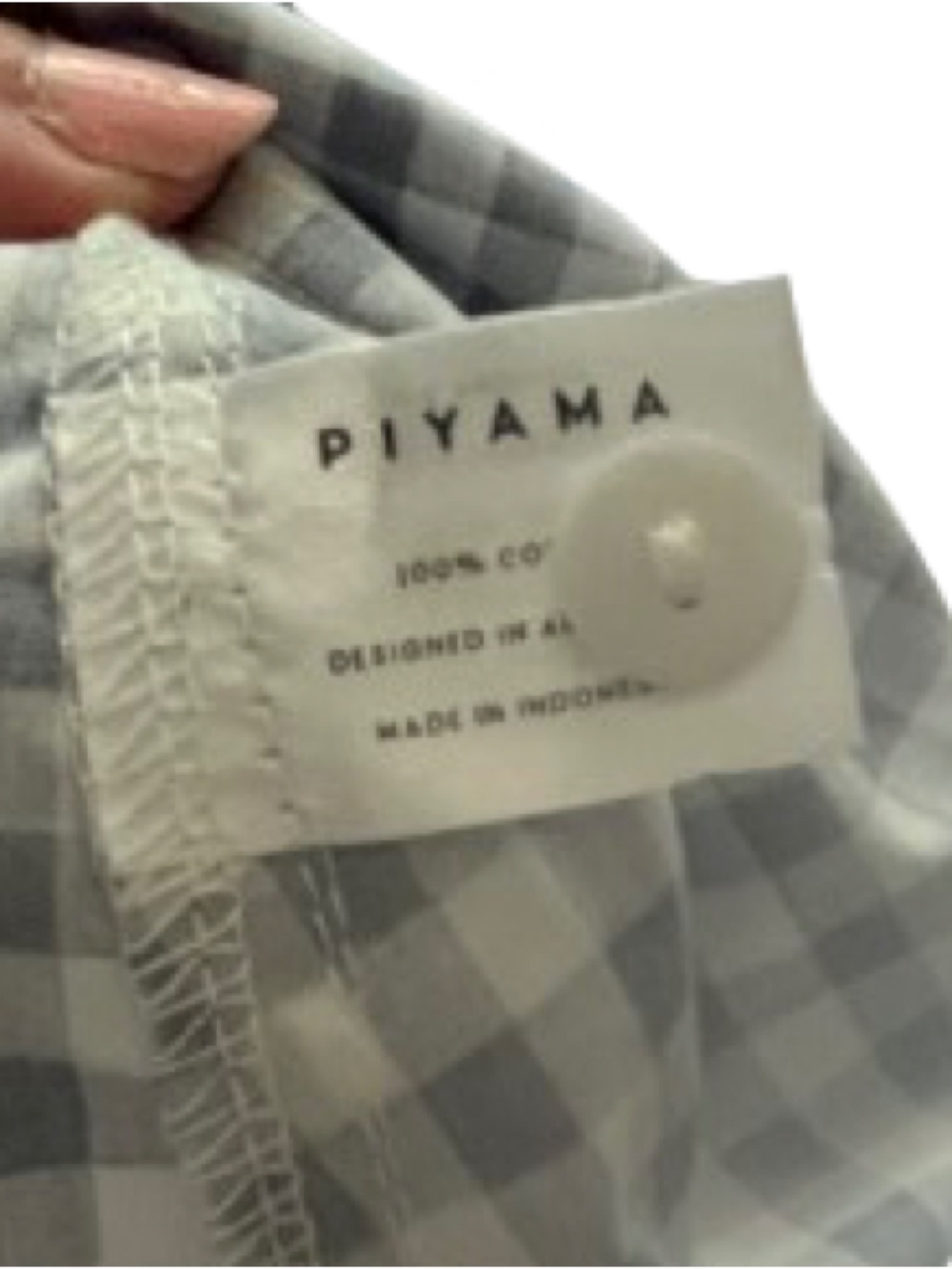 Gingham Short-Sleeve Pajama Set in Navy and White - Picture 2 of 12